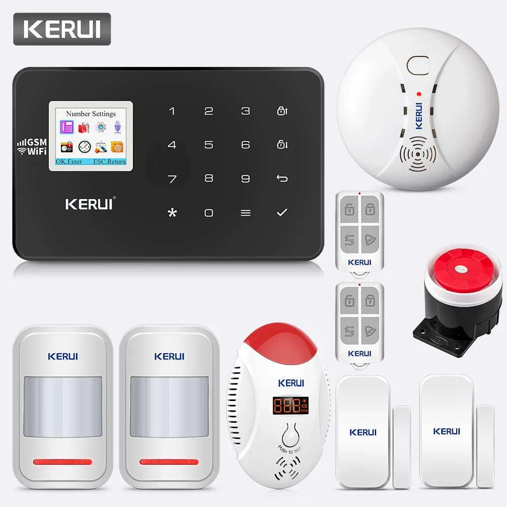 KERUI W18 Домашняя безопасность Wi-Fi GSM охранная сигнализация Система управления APP Arm PIR CO газовый дверной датчик 720P wifi IP камера сигнализация - Цвет: Alarm system Kit5