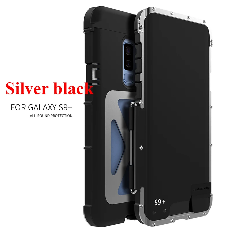 Silver black S9 plus Чехол для телефона samsung Galaxy S9 Armor из нержавеющей стали сверхмощная Защитная обшивка складной чехол-подставка для samsung S9 Plus - Цвет: Silver black S9 plus