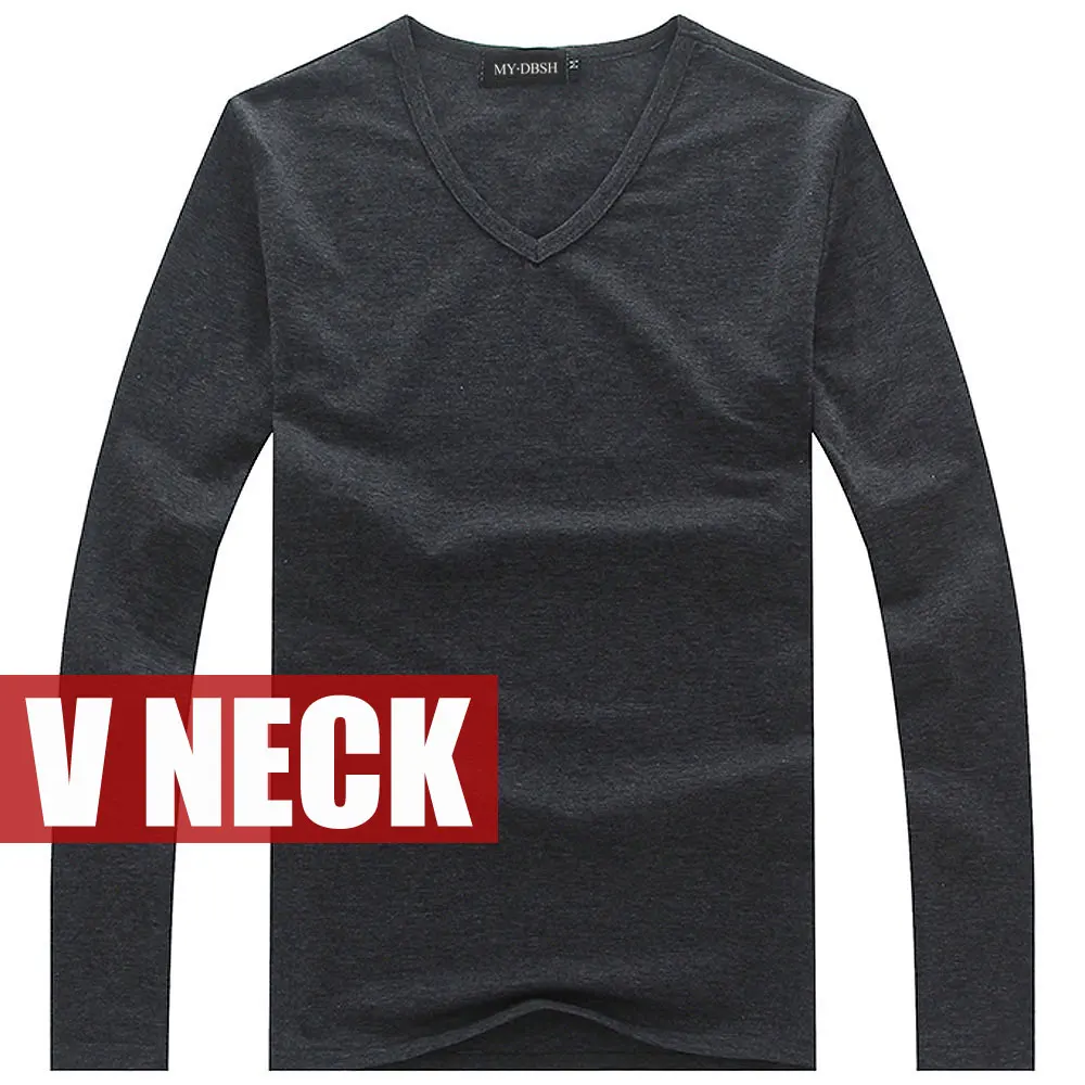 V neck Dark Gray Горячая Распродажа, новые весенние высокоэластичные хлопковые футболки, мужские облегающие футболки с длинным рукавом и v-образным вырезом, Почта Китая, Азия S-XXXXXL - Цвет: V neck Dark Gray