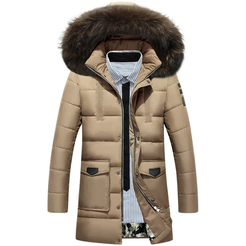

autumn and winter new men's long section large fur collar down jacket