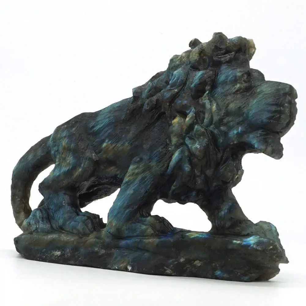 Lion Figurine Natural Gemstone Labradorite Carved Animal Statue Home Ornament | Дом и сад