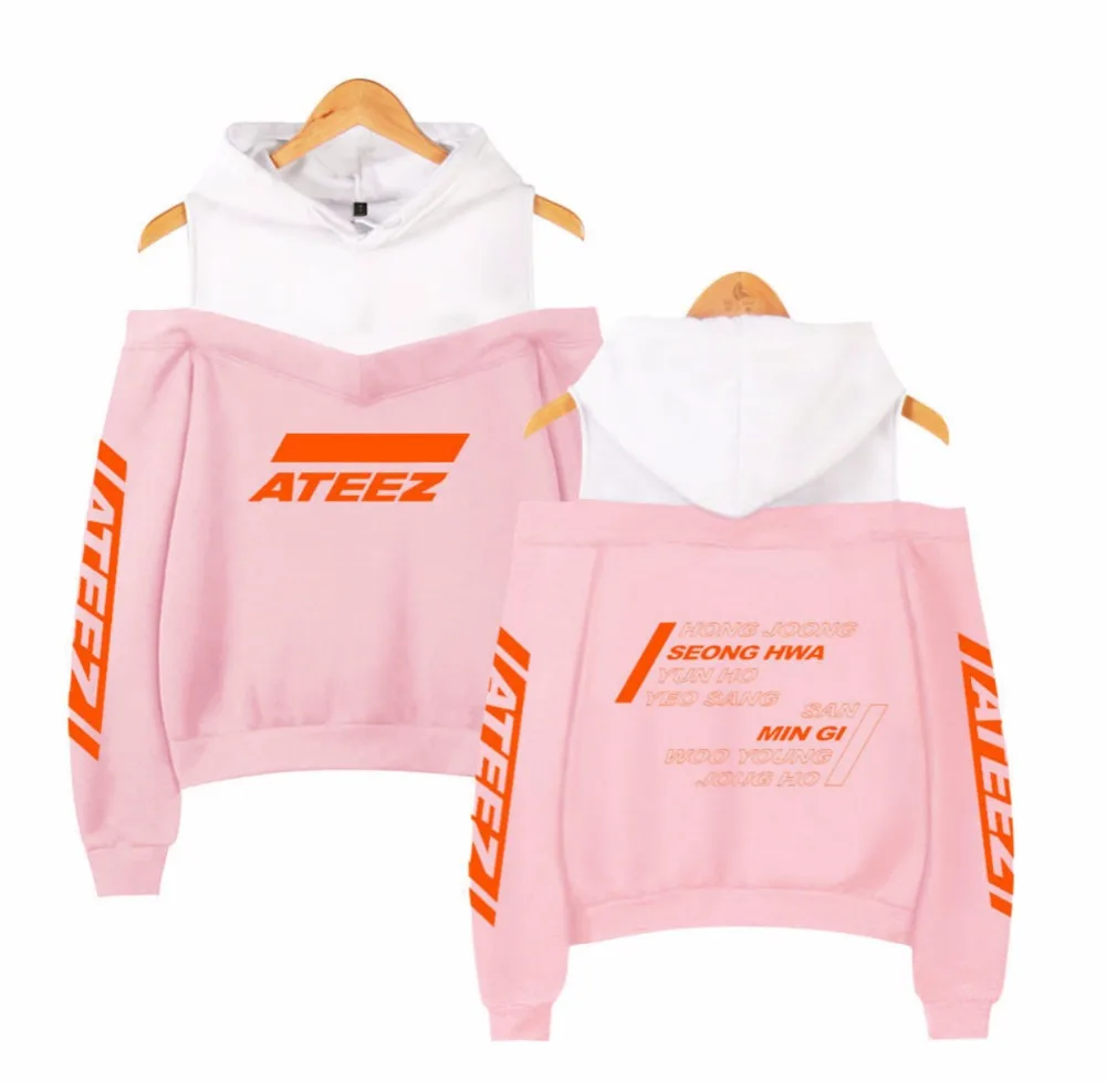 Kpop ATEEZ подростковый Z с открытыми плечами толстовки с капюшоном летний свитшот с надписью