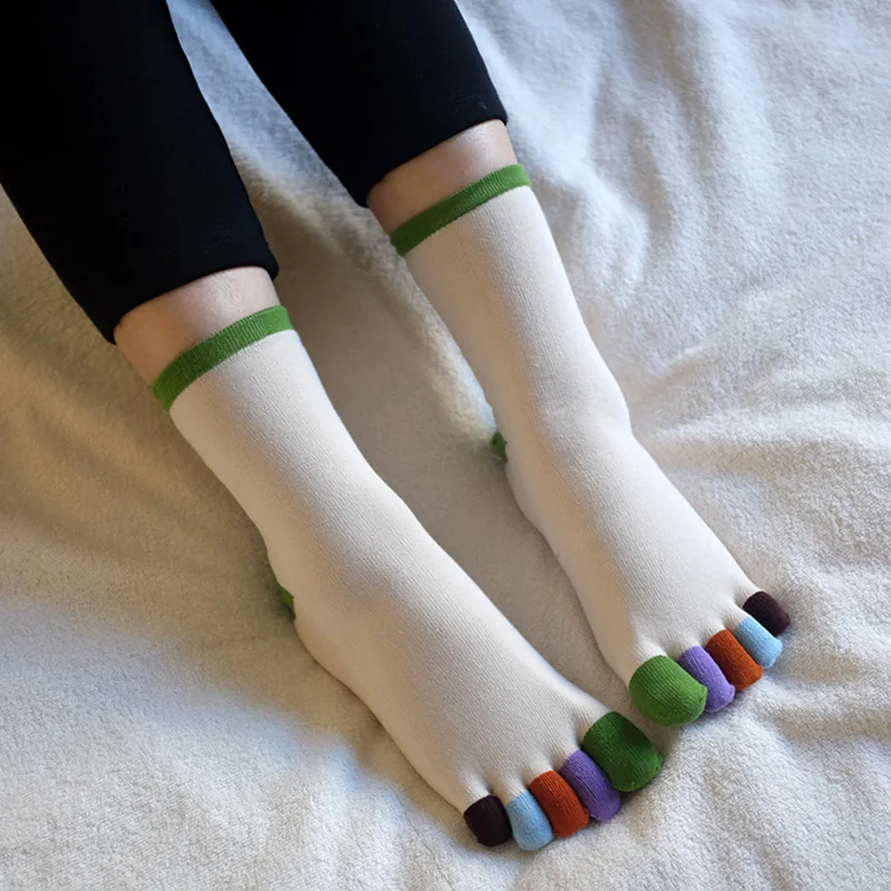 4 Pairs Full Cotton Coloured 5 Finger Socks Four Seasons Ladies Pure Novelty With Separate Toes | Женская одежда