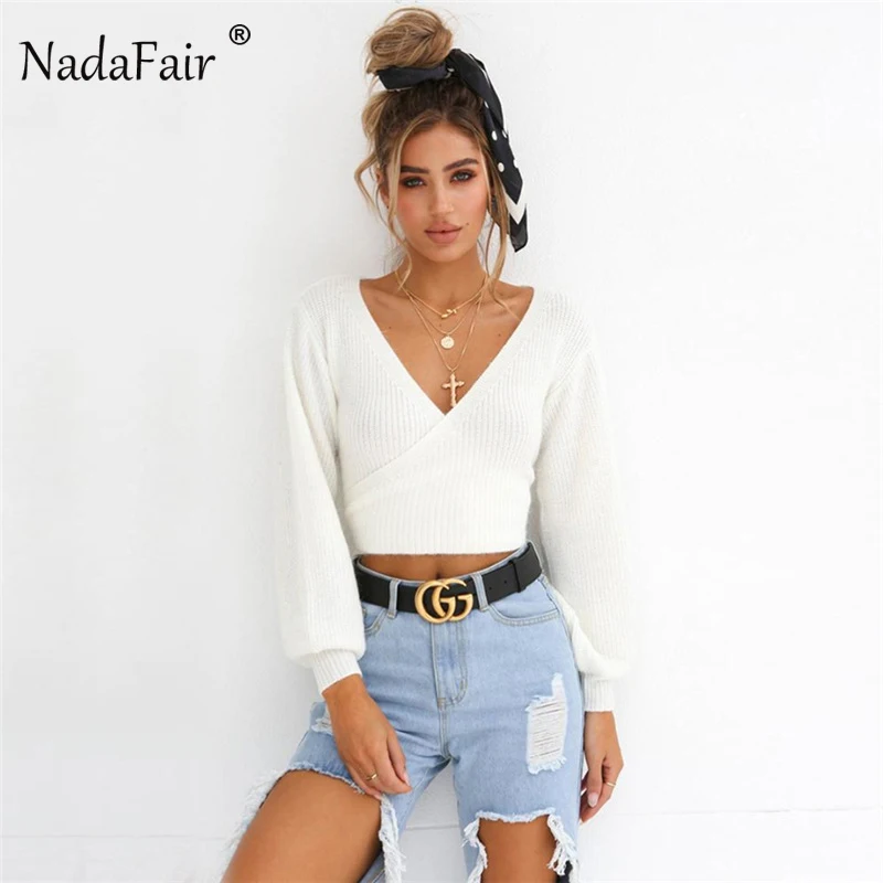 FSDA Autumn Winter Knitted Sweater Casual Long Sleeve Women Sexy V Neck Fashion Back Lace-Up Pullovers Tops | Женская одежда