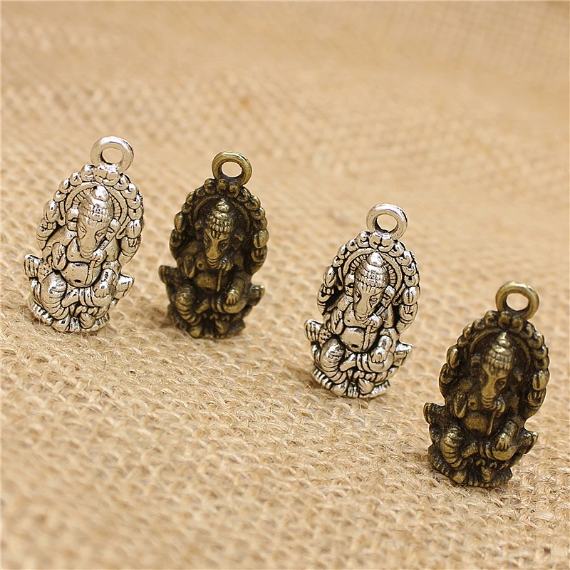 

40Pcs/lot 14*27mm Vintage Religion Thailand Ganesha Charms Antique Metal Alloy Buddha Charms Jewelry Pendants