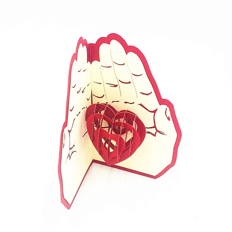 Love In The Hands Romance 3D Pop UP Cards Valentines Day Anniversary Laser Cut Wedding Invitation Greeting With Envelope | Дом и сад