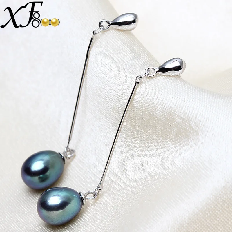 XF800 Natural Pearl Drop Earring Long Real Freshwater Black Dangle Earrings Fine Jewelry Party Gift For Women [E1002] | Украшения и