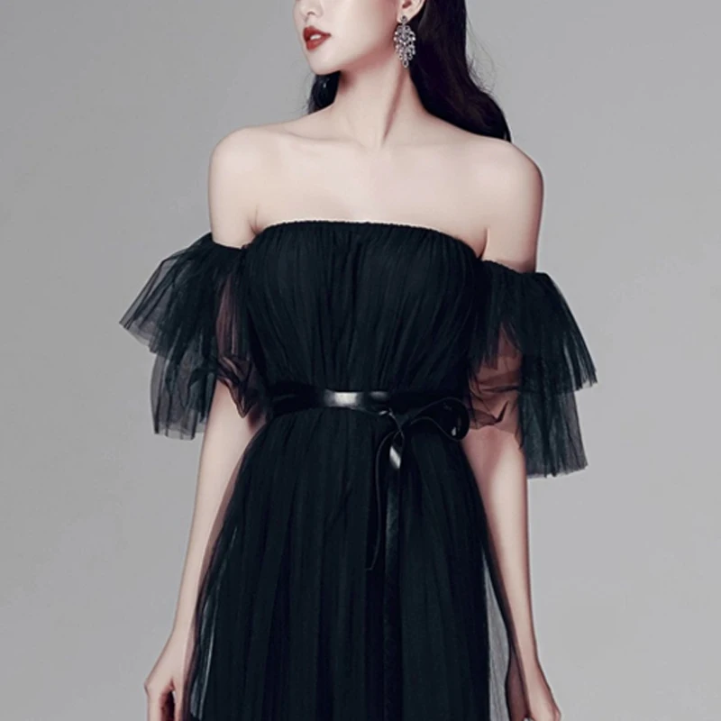 Женское вечернее платье INDRESSME однотонное Сетчатое до колена с пышными рукавами