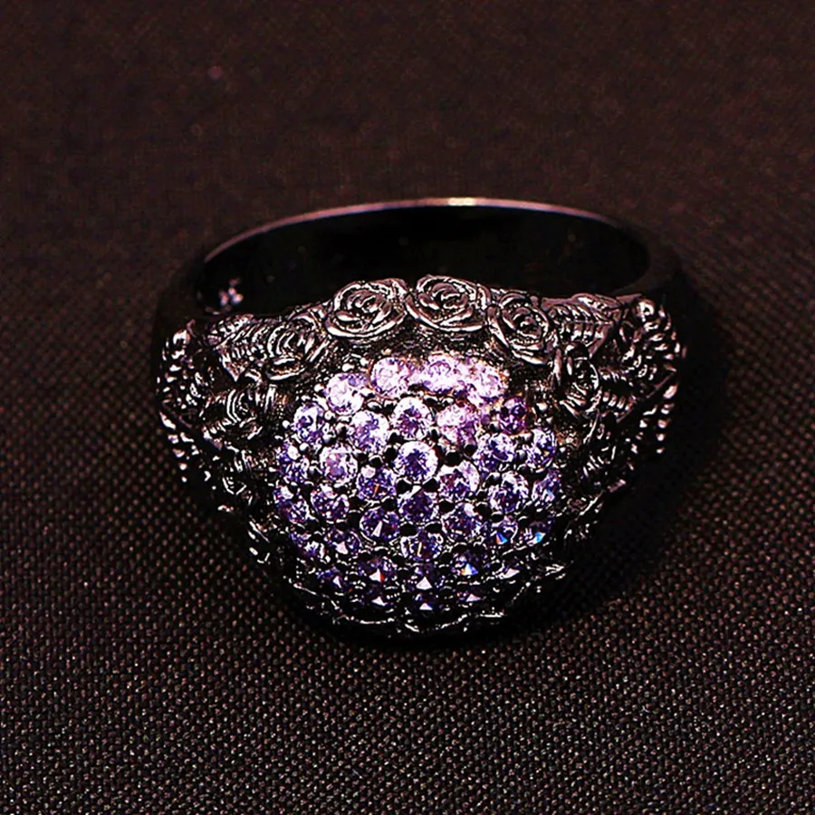 Женское кольцо с подсолнечником розовое фиолетовое циркониевое черное золотое