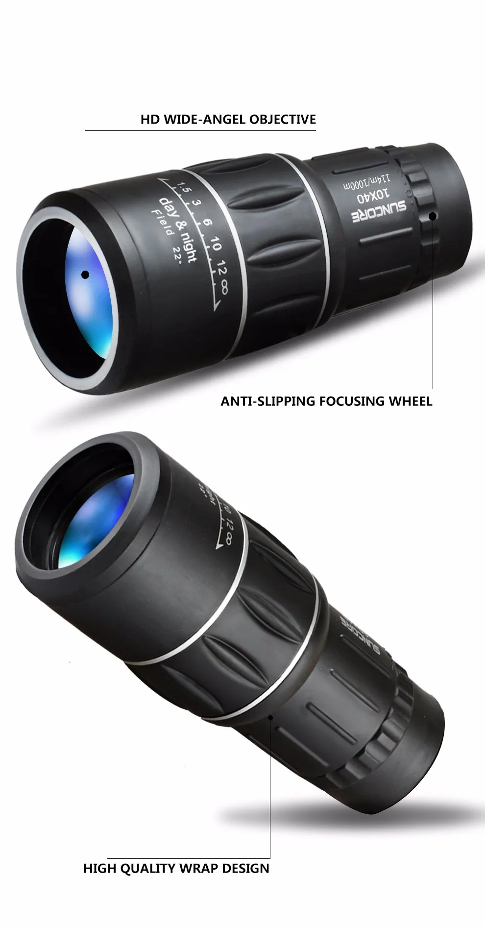 Suncore HD 10x40 Teleskop оптический Монокуляр профессиональный телескоп путешествия Кемпинг опера очки монокль Охота LLL ночное видение