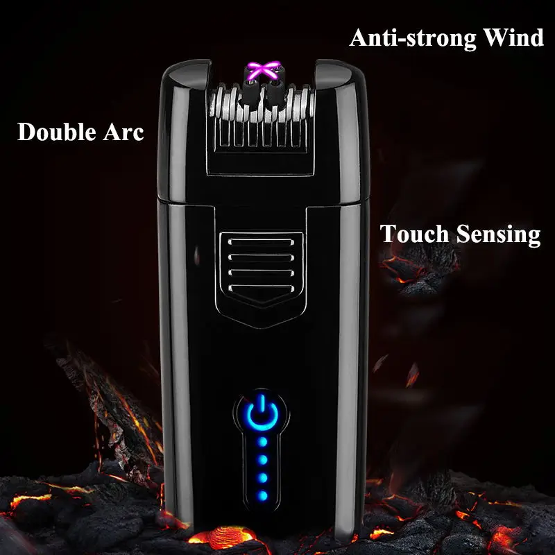 Металлическая электрическая зажигалка USB двойная дуговая Зажигалка сенсорный
