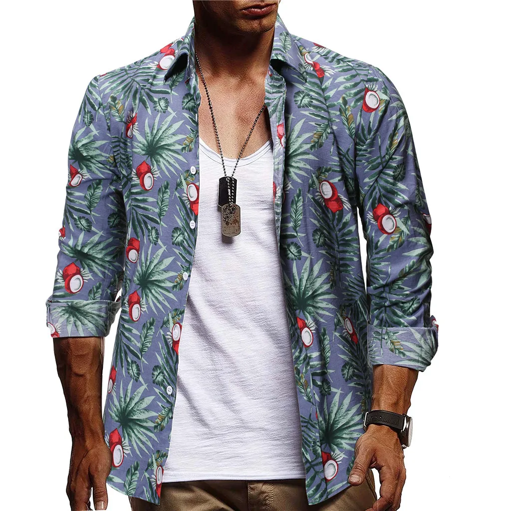 Модные мужские рубашки повседневная мужская блуза на пуговицах с гавайским