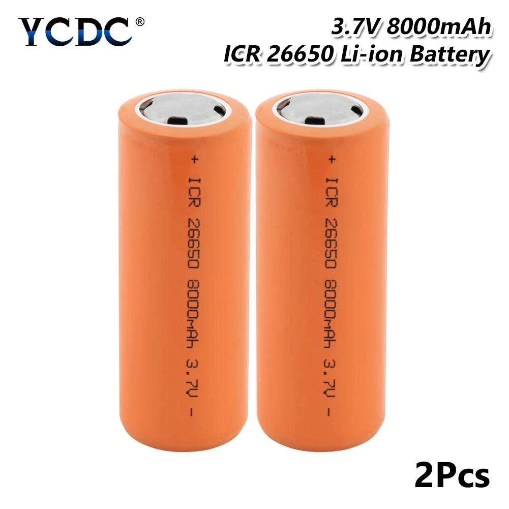 26650 батарея 3,7 V 8000mAh литий-ионная аккумуляторная батарея безопасные батареи промышленного использования батарея питания большой ток разряда - Цвет: 2 PCS