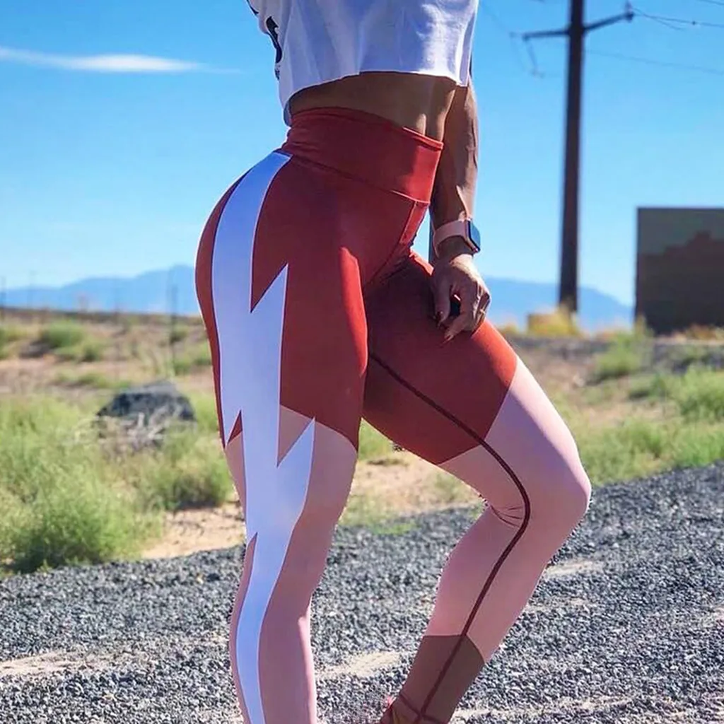 Легинсы с принтом lightning женские для фитнеса эластичной талией удобные занятий