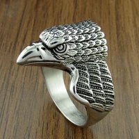 free shipping punk 316l stainless steel silver color black eagle hawk head biker ring jewelry for friend gift