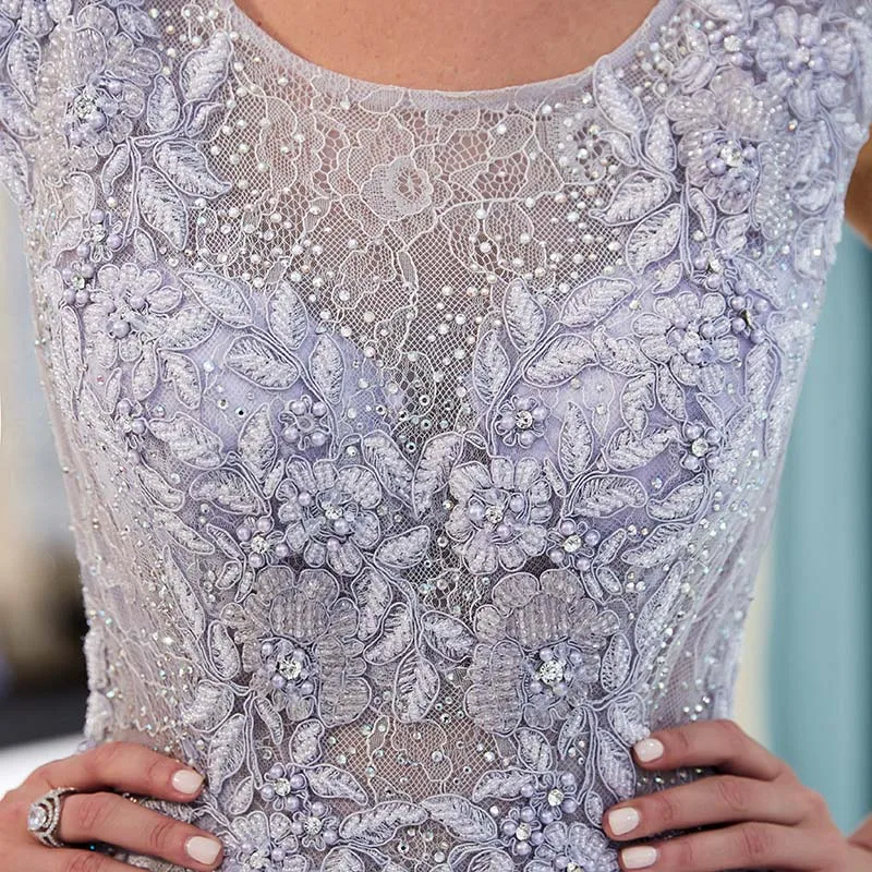 

Purple evening dresses long Lace Evening Gown with Straps Beading Floor-Length Party Dress robe de soiree