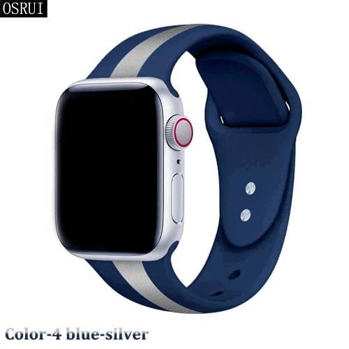 Ремешок для apple watch 42 мм 38 мм correa iwatch 44 мм 40 мм 4 3 2 спортивный силиконовый браслет pulseira apple watch 4 аксессуары - Цвет ремешка: 4 blue silver