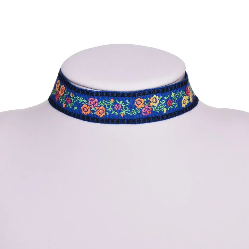 Разноцветное цветочное дизайнерское винтажное синее Вышитое колье чокер Колье