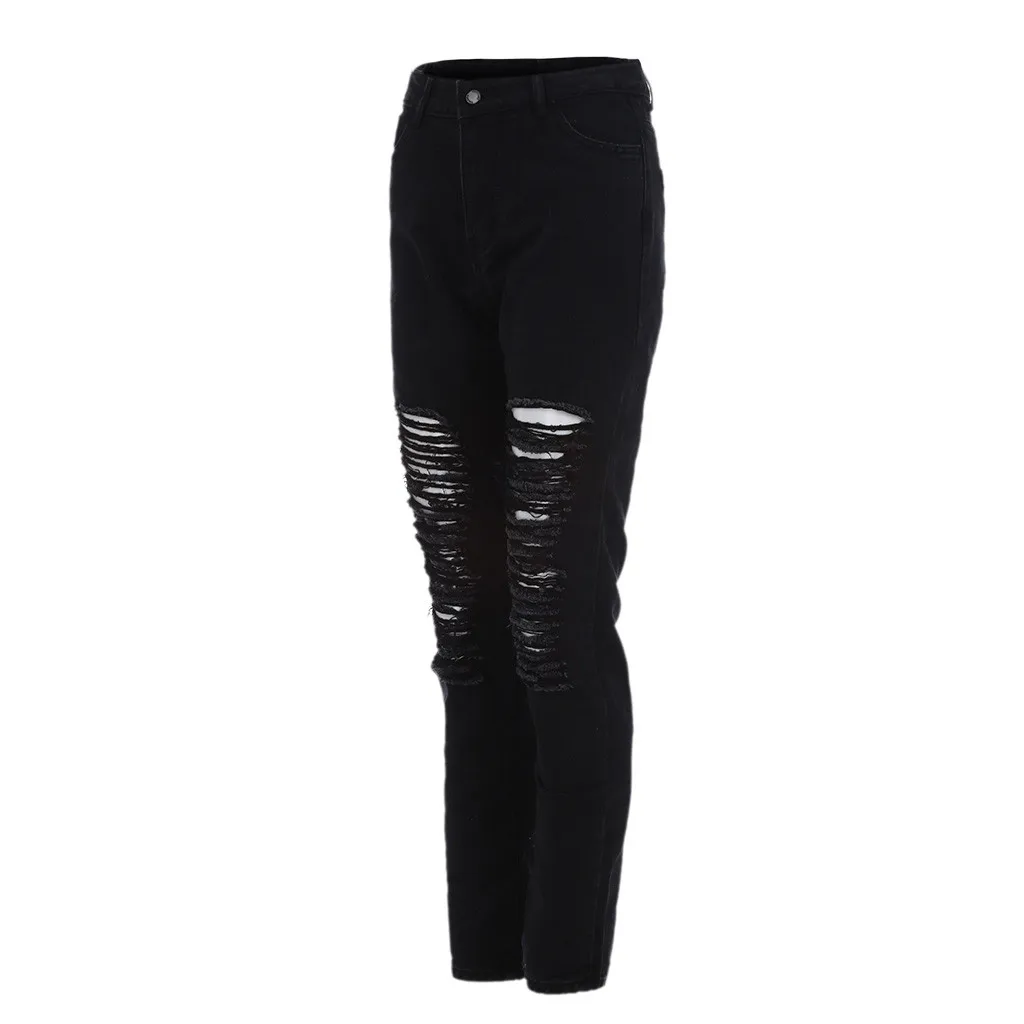 Синие рваные свернутые обтягивающие джинсы женские повседневные брюки осенние