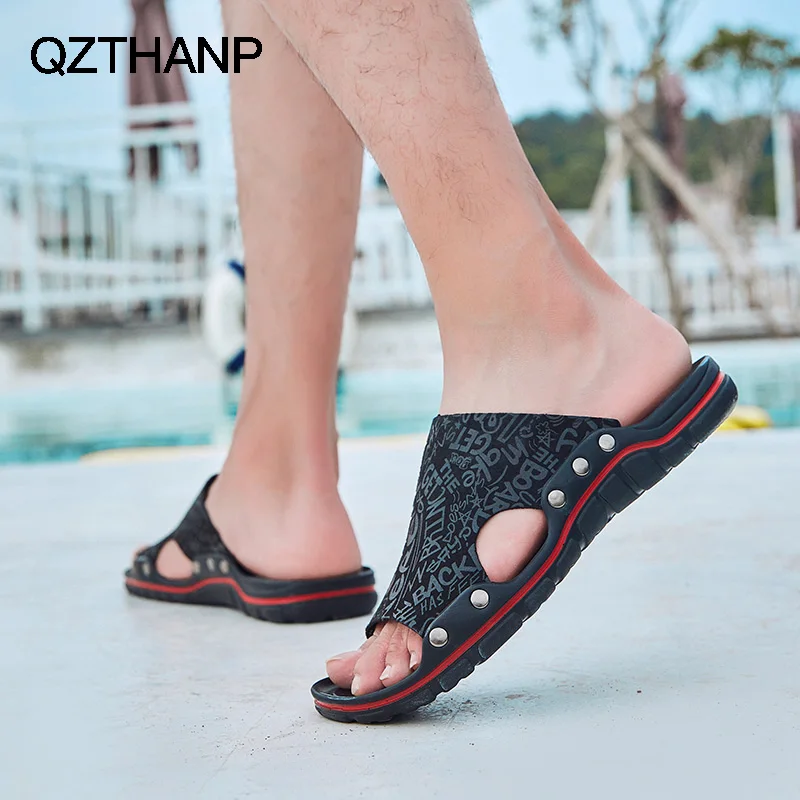 Сандалии мужские из ПУ кожи дышащие пляжные шлепанцы плотная нескользящая