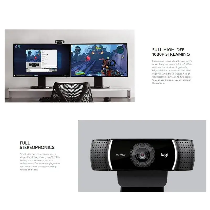 Веб-камера с автофокусом logitech C922 Pro, 1080 P, 30 кадров в секунду, Full HD, якорная камера со штативом, HD 720P(60 кадров в секунду), потоковая веб-камера, новинка
