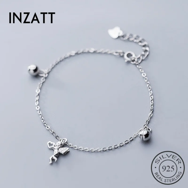 INZATT Real 925 Sterling Silver Angel Bracelet For Charming Women Party Cute Fine Jewelry Bead Accessories Gift | Украшения и