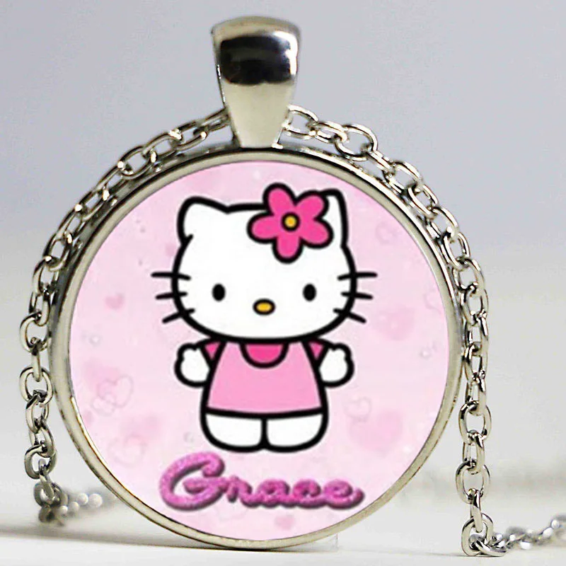 Оптовая Hello Kitty Ожерелье Ювелирных Изделий Девушки Стекло Кабошон Подарки Для