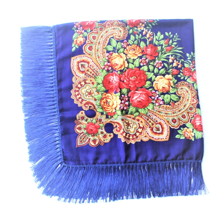 Luxury Brand Winter Russian Fringe Big Scarves Floral Printed Scarf Shawl Gift Cotton Lady Warm Square Wrap Sunshade Scarves