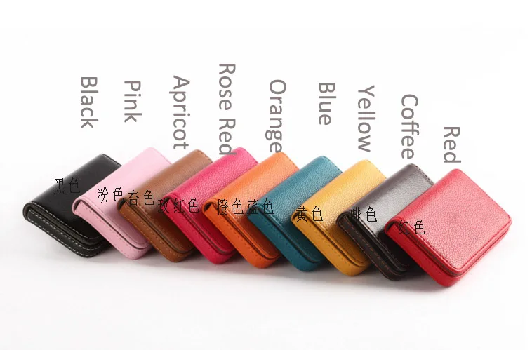 EZONE 1PC Business Card Holder PU Leather High Quality Card Bag High-end Rose Red/Apricot/Coffee 9 Color Magnetic Button Design