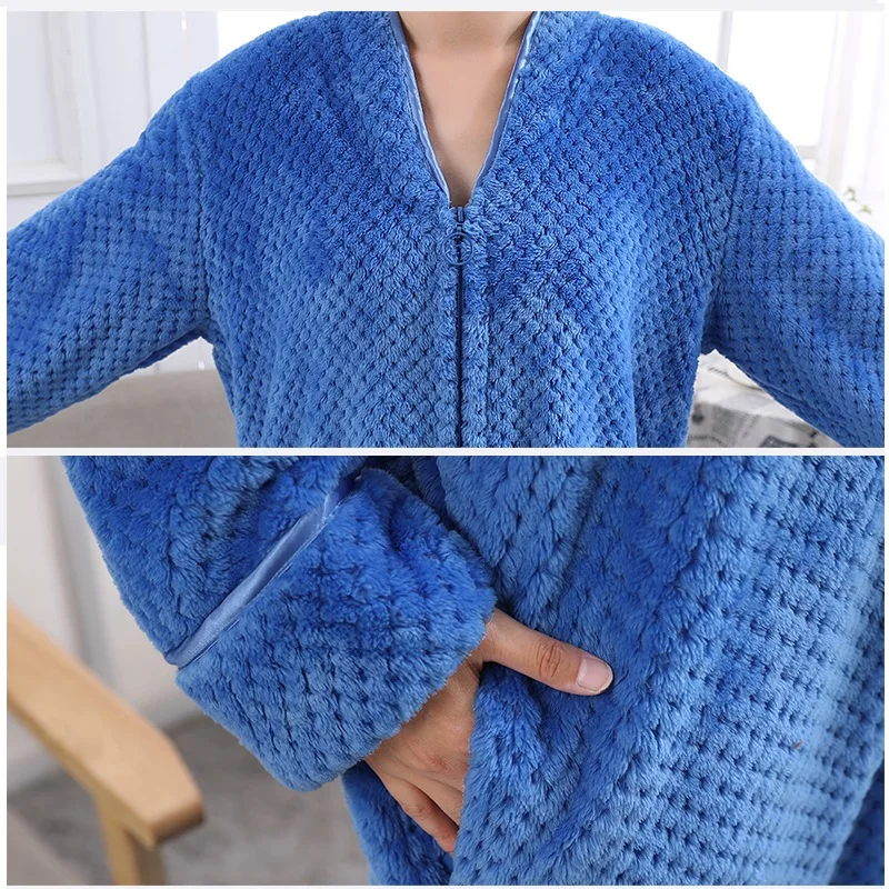 Men' Bathrobe Winter Thicken Flannel Pajama Onesie Peignoir Women Warm Robes Badjas Mannen Anckle Long Dressing Gown Pijama
