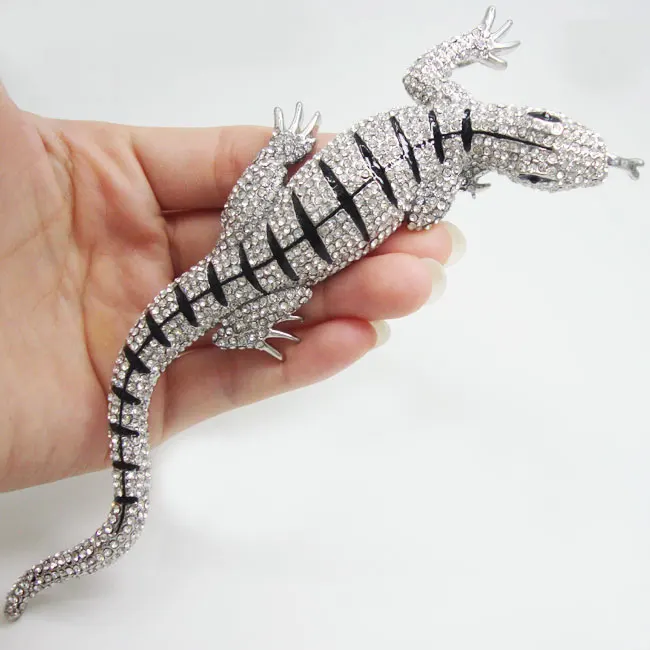 TTjewelry роскошный 6,4" животное геккон прозрачный горный хрусталь кристалл брошь ящерица булавка Серебряный