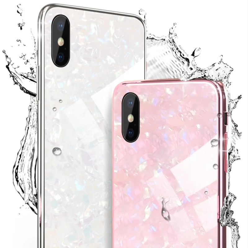New Fashion Shell design Phone Case For iPhone X 7 8 6 6S Plus Cases Glass Hard Cover XS MAX XR Silicone Edge Funda Coque |