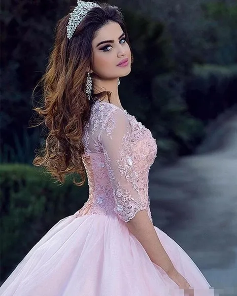 Элегантное розовое бальное платье принцессы jaevini платья Quinceanera с глубоким