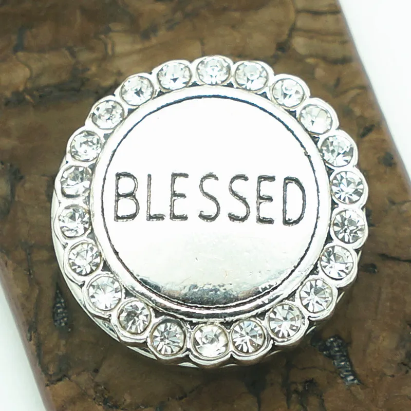 

Fashion beauty Crystal Round "BLESSED" 18MM metal snap buttons fit DIY 18mm snap jewelry wholesale KZ3279