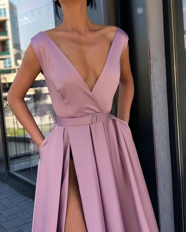 Элегантное Атласное бордовое вечернее платье с V-образным вырезом 2020 праздничное