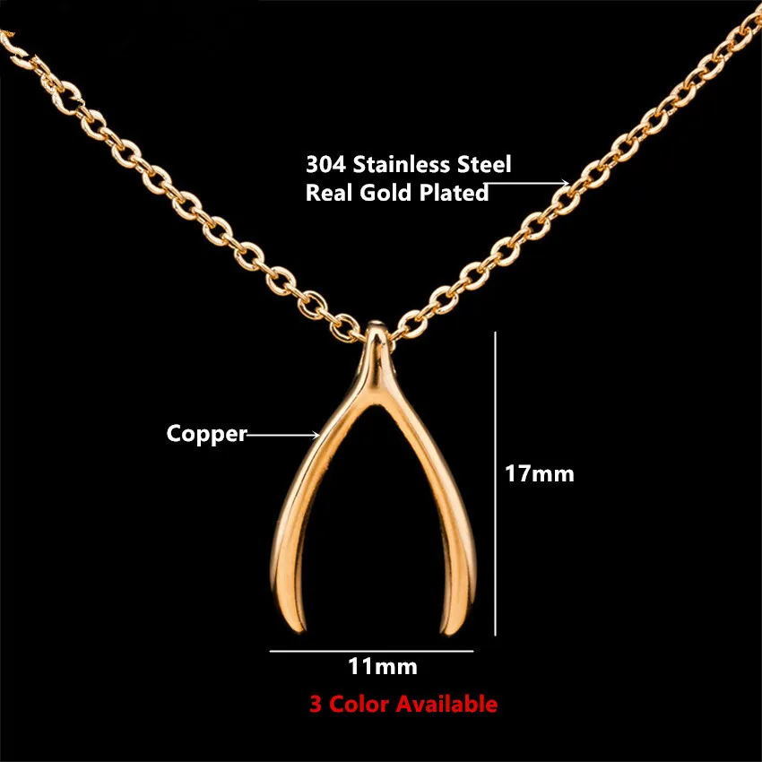 V Attract Small Wishbone Slide Pendant Necklace for Women Copper Jewelry Gold Stainless Steel Chain Collier |