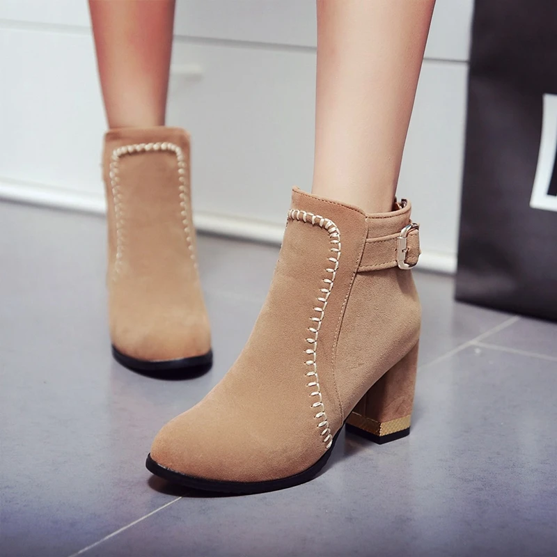 ENMAYER Woman Ankle Boots Casual Shoes Suede Footwear Square Toe Autumn Winter High Quality Fashion CR474 | Обувь