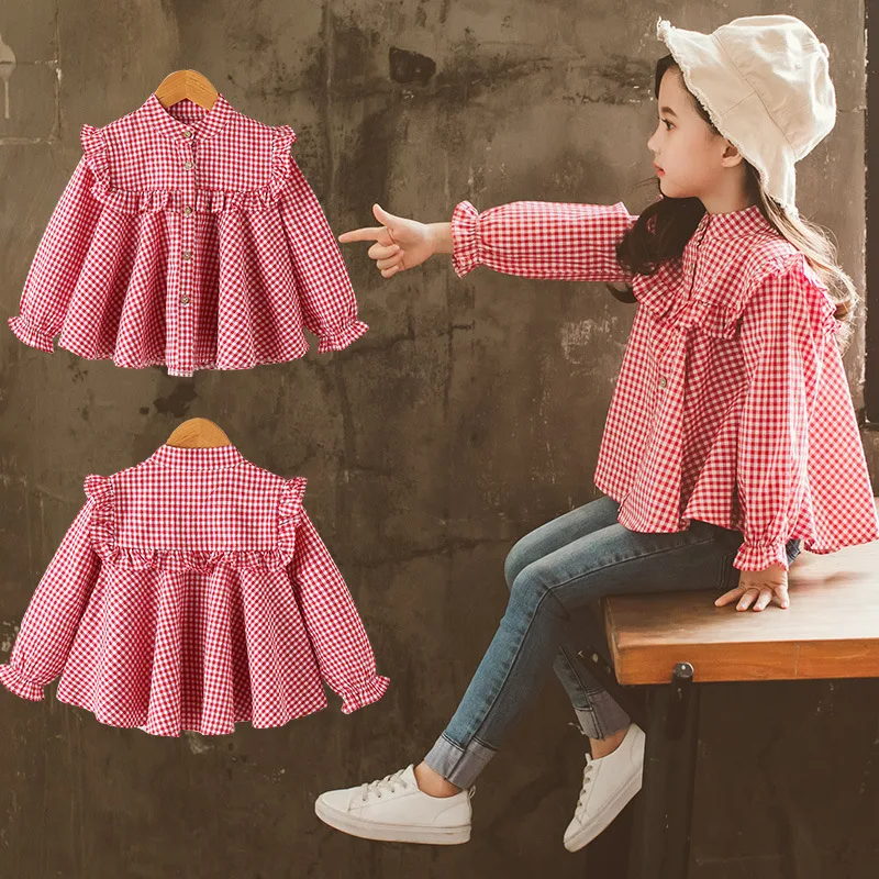 

2019 new spring autumn Girls Kids Shirt plaid doll comfortable cute baby Clothes Children Clothing