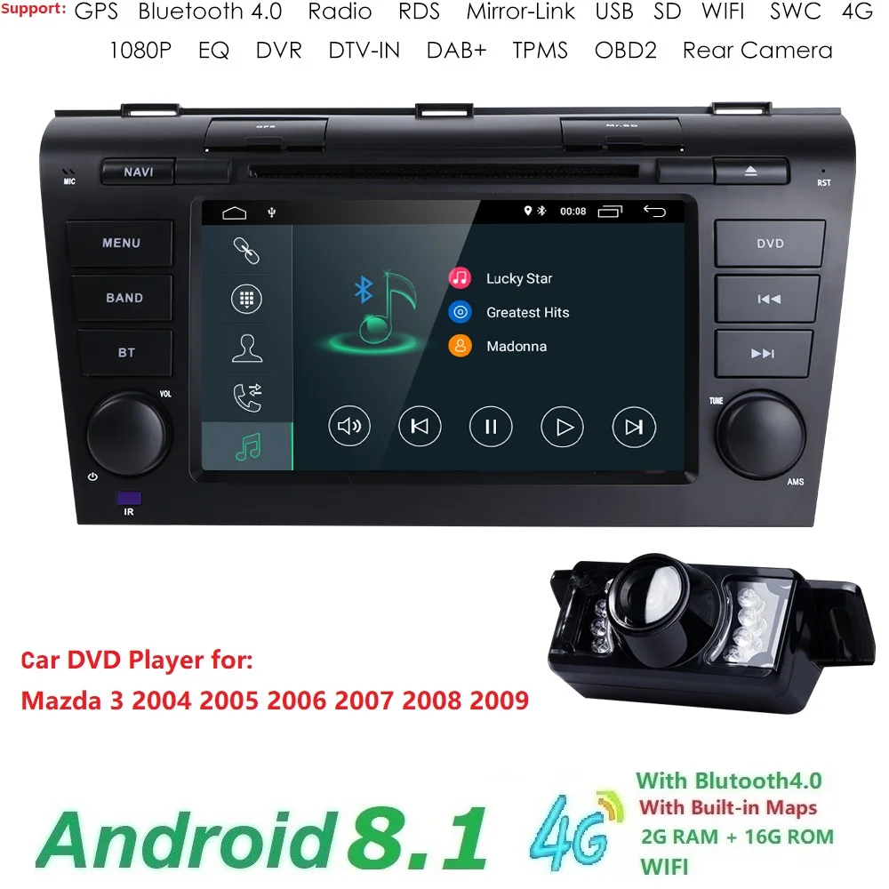 Hizpo 7 дюймов Android 8 1 автомобиль радио для 2009 2008 2097 2006 MAZDA 3 gps Navi Wi Fi 4G Мультимедийный