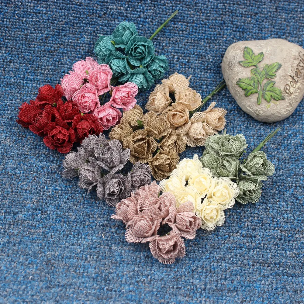 6 шт. сельская Роза из льна 4 см|artificial handmade flowers|flowers forcraft flowers |