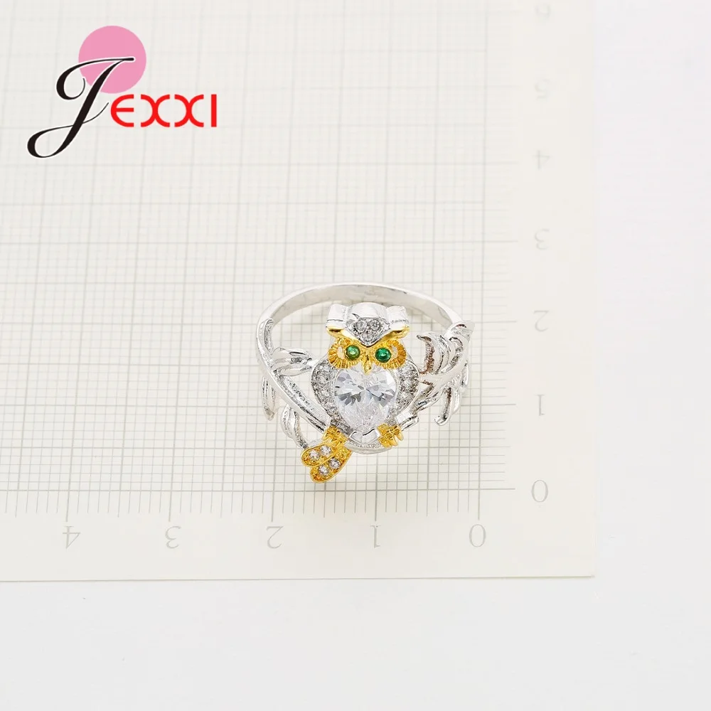 Женские вечерние кольца в виде совы с листьями из стерлингового серебра 925 пробы