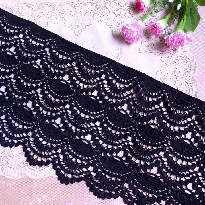 

5Yards/Lot 20 cm High Quality Diy Handmade Patchwork Polyester Embroidered Lace Ribbon Black Color Cotton Lace Trim Lace
