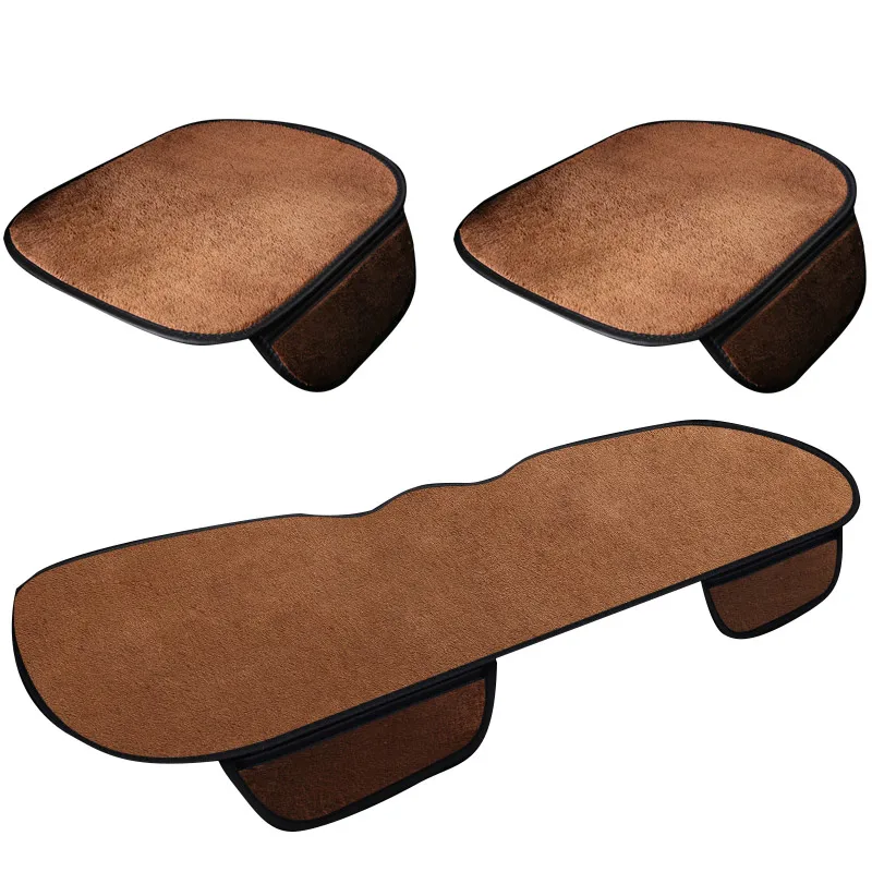 Brown 3pcs Зимние теплые Универсальные Меховые чехлы для сидений автомобиля, защитные передние и задние автомобильные Чехлы, автомобильные аксессуары для интерьера, коврик для стула - Название цвета: Brown 3pcs