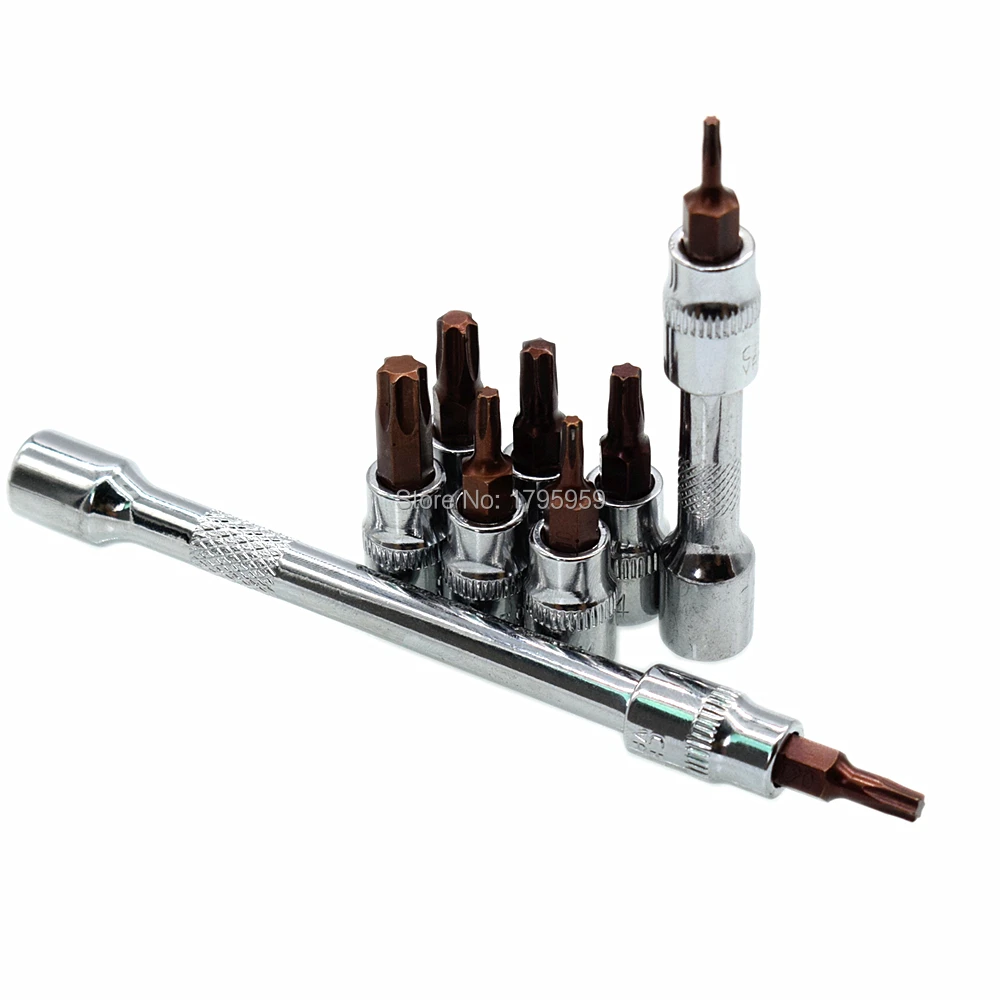 

8pcs Torx Star Impact Socket Bit 1/4" Square Driver T8 T10 T15 T20 T25 T27 T30 T40 with 2pcs 1/4" Square Drive Extension Bar Set