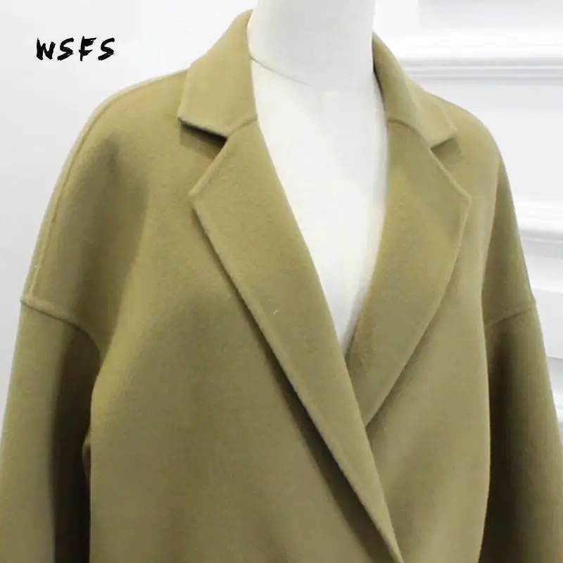 Зимнее пальто серое зеленое с длинным рукавом 100% овечья шерсть Женское отложной