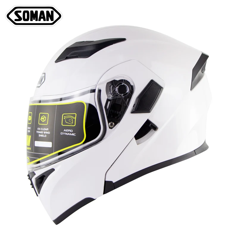 Soman 955, двойные линзы, мотоциклетные шлемы, модель K5, флип-ап, мотоциклетные емкости, полное лицо, Moto Casco DOT, одобрено - Цвет: pearl white