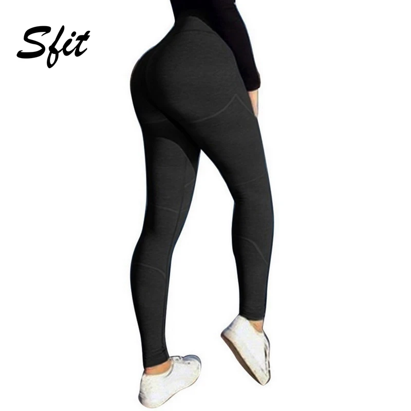 Sfit 2019 женские Леггенсы с высокой талией Стрейч Йога полоса брюки стрейч колготки