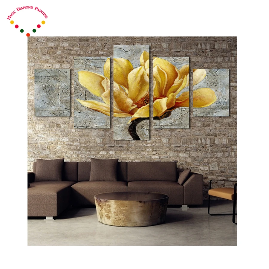 

5pcs/set full diamond embroidery Yellow Flower Diamond mosaic diy 5d diamond painting cross stitch diamond sets home decorative