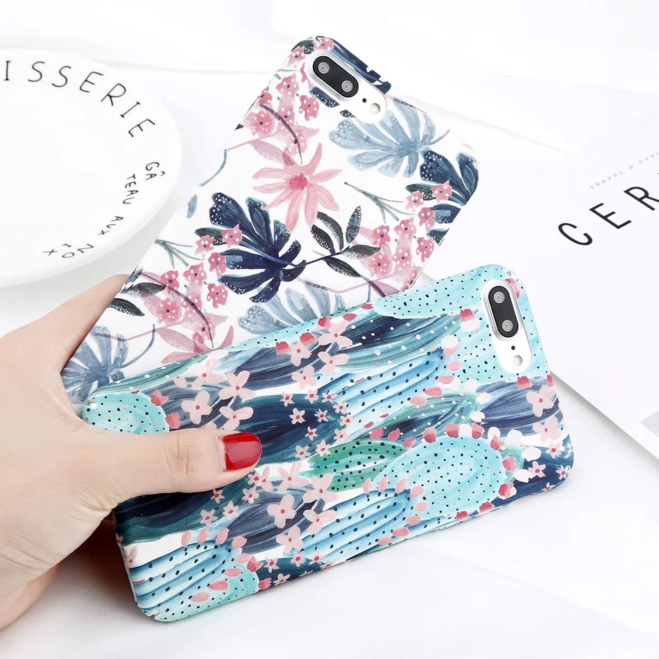 Moskado Жесткий PC чехол для телефона iPhnoe 7 8 6 6s Plus Кактус Цветок Лист Чехол для iPhone X XS Max XR карамельный цвет полное покрытие Капа