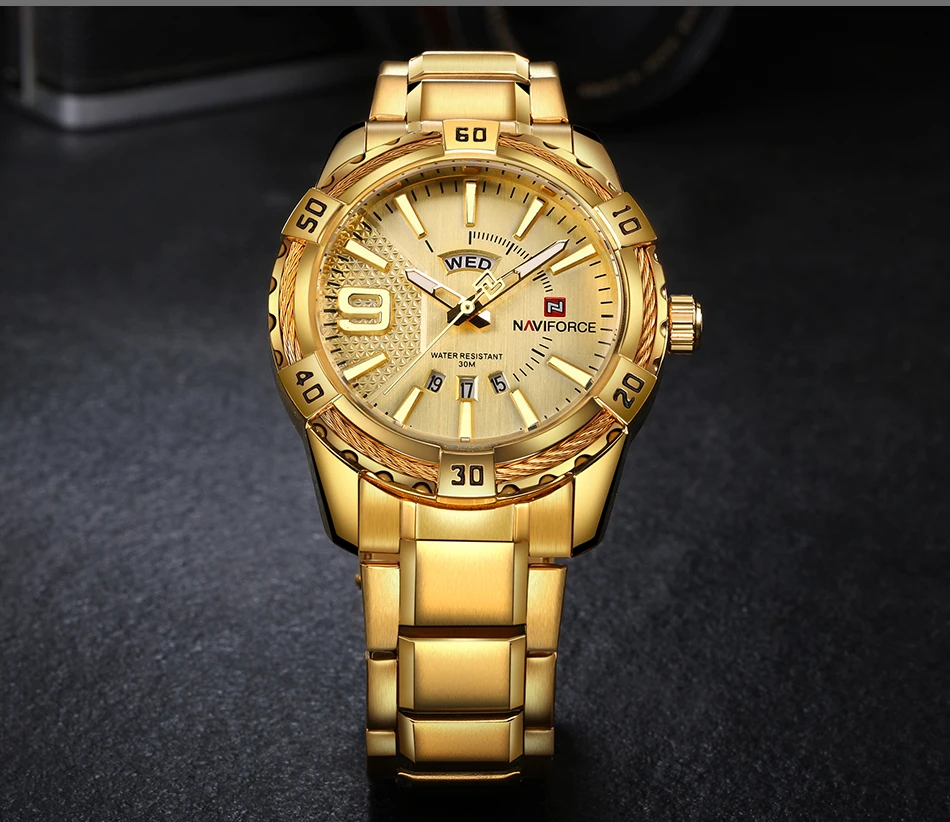 Relogio masculino NAVIFORCE Роскошные Брендовые мужские спортивные часы золотые Стальные кварцевые часы мужские военные часы с датой мужские 9117 Прямая поставка
